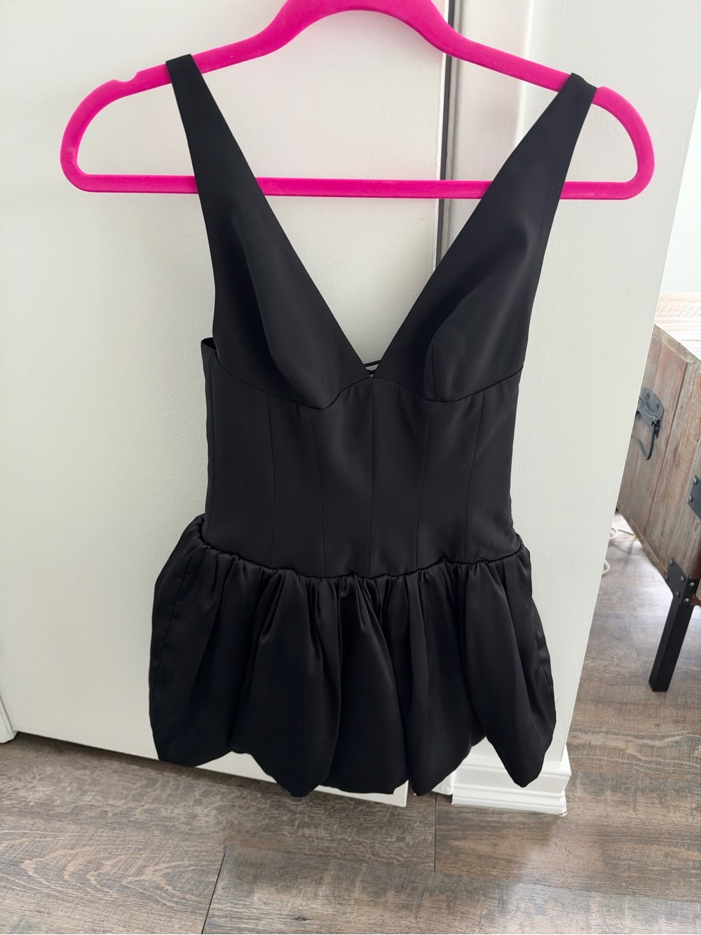 Oh Polly Black Satin V-Neck Peplum Mini Dress
